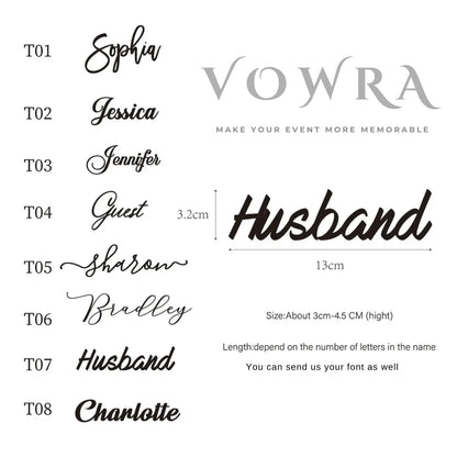 Laser Cut Wedding Place Cards: Personalized Acrylic or Wood Table Names