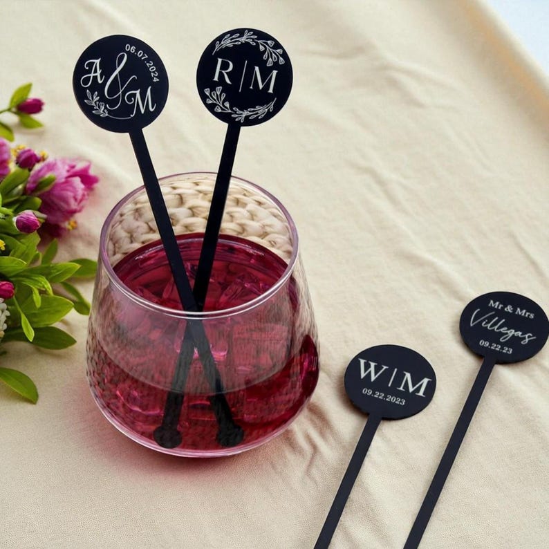 Personalized Wedding Drink Stirrers: Custom Initial Cocktail Swizzle