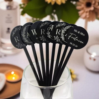 Personalized Wedding Drink Stirrers: Custom Initial Cocktail Swizzle