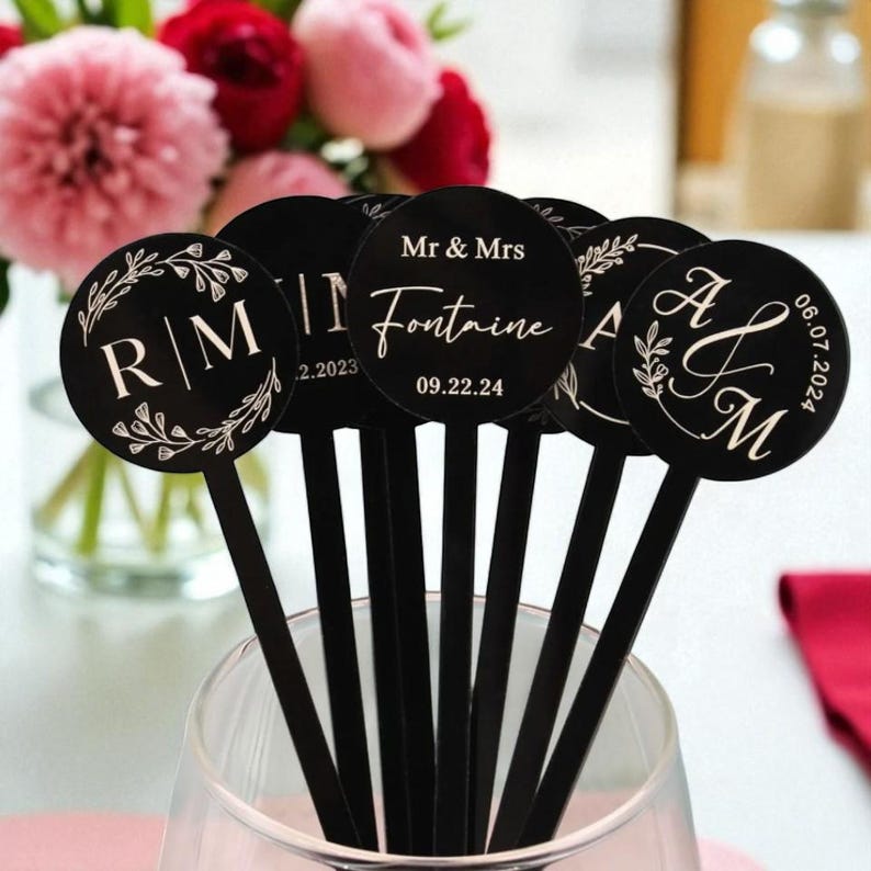 Personalized Wedding Drink Stirrers: Custom Initial Cocktail Swizzle